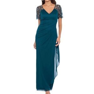 Xscape Teal Lace Maxi Dress